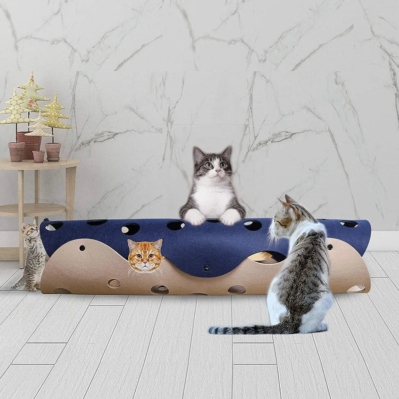 Cat Tunnel Cat Toy Felt Pom Splicing Deformable Kitten Nest Collapsible Tube House Tunnel Interactive Pet Toy Cat Accessories Meifu Market