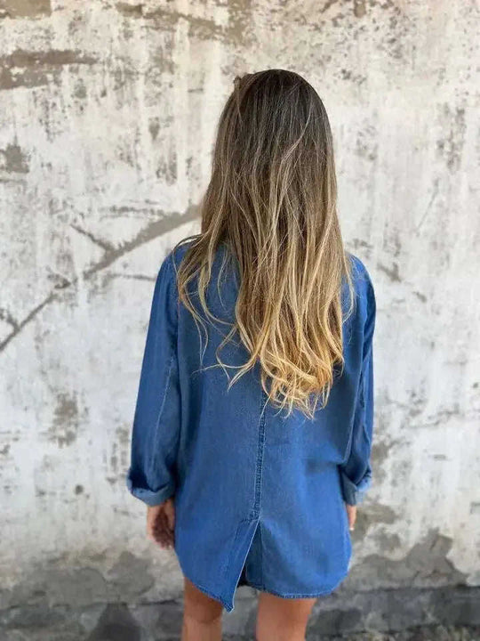 Lapel Shirt Jacket Ins Fashion Solid Color Long-sleeved Denim Top Autumn And Spring Casual Daily Streetwear Women's Clothing Meifu Market