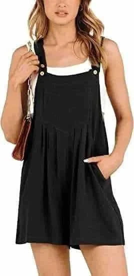 adjustable strap overalls | loose fit short jumpsuit | cotton blend romper | energy saving
