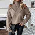 Women's Elegant Off-Shoulder Turtleneck Sweater, Solid Color Long Sleeve Knit Top For Autumn & Winter Meifu Market