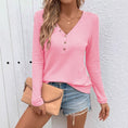 Waffle V-neck Buttons Long Sleeve T-shirt Meifu Market