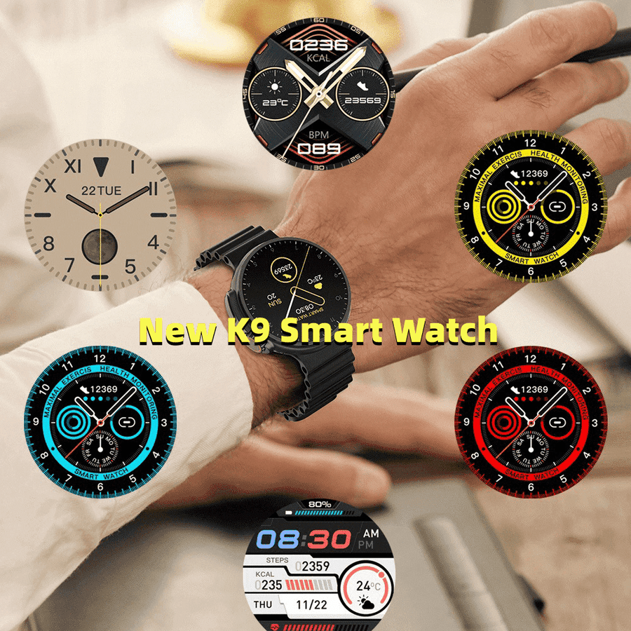 New K9 Smart Watch 1.39 Round Screen Encoder True Screw Clip Wireless Charging NFC Offline And Payment Function 