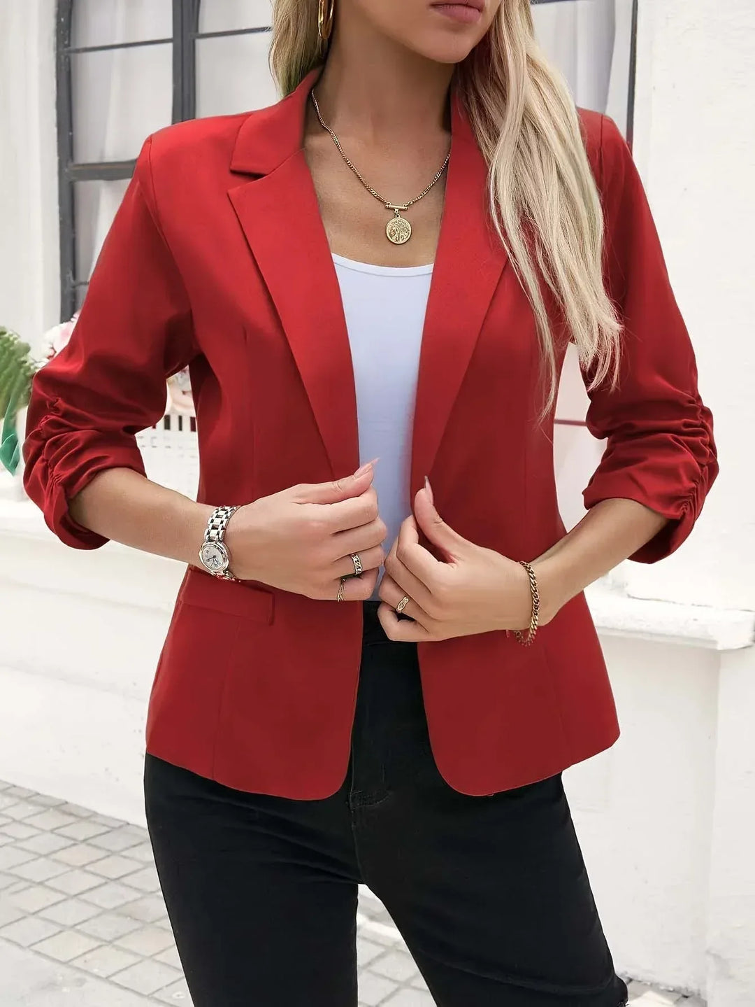 Women's Business Blazer 3/4 Sleeve Casual Suit Jacket Meifu Market