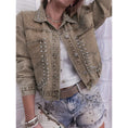 Women's Long Sleeve Rivet Studded Denim Jacket Casual Cropped Short Jean Coat Meifu Market