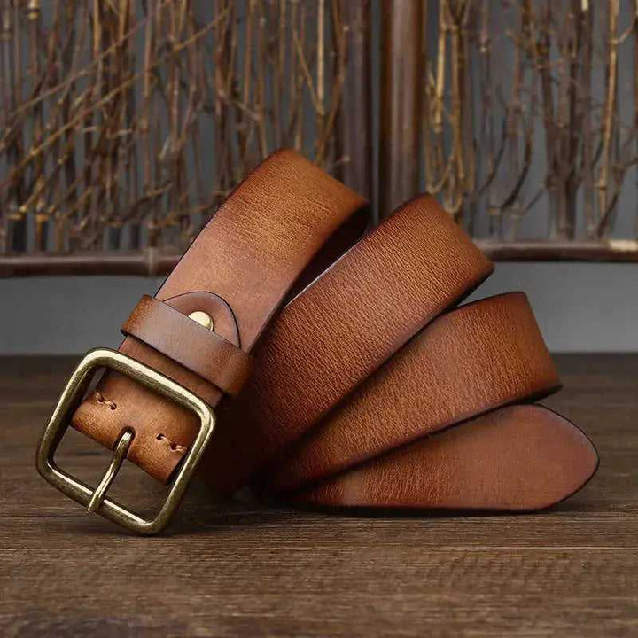 Fashion Pin Buckle Pure Copper Men's Cowhide Vintage Belt 125cm - available style options