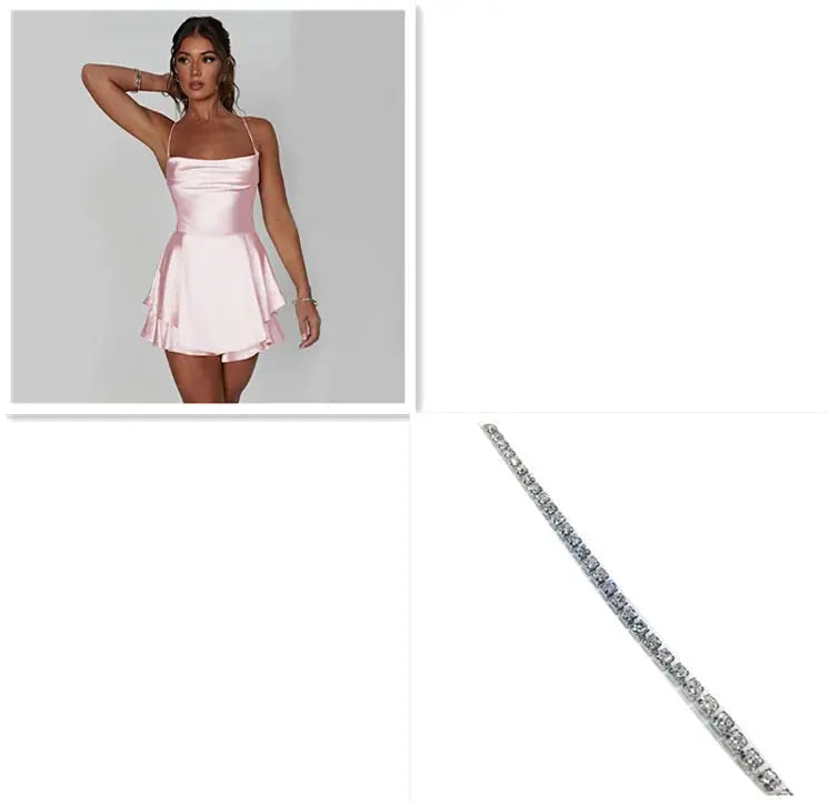 sexy suspender skirt for women | satin backless dress | lace up short dress | ultrasonic cleaning