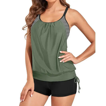 Drawstring Split Swimsuit Women's Vest Two-piece Suit Tight