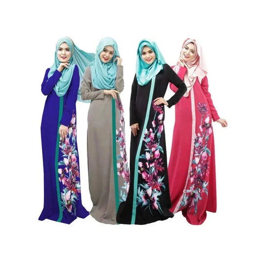 Women's Plus Size 2-Piece Muslim Dress Set - Long Sleeve Djellaba Abaya with 3D Decoration