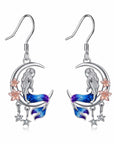 Sterling Silver Mermaid Dangle Drop Earrings Crescent Moon Jewelry