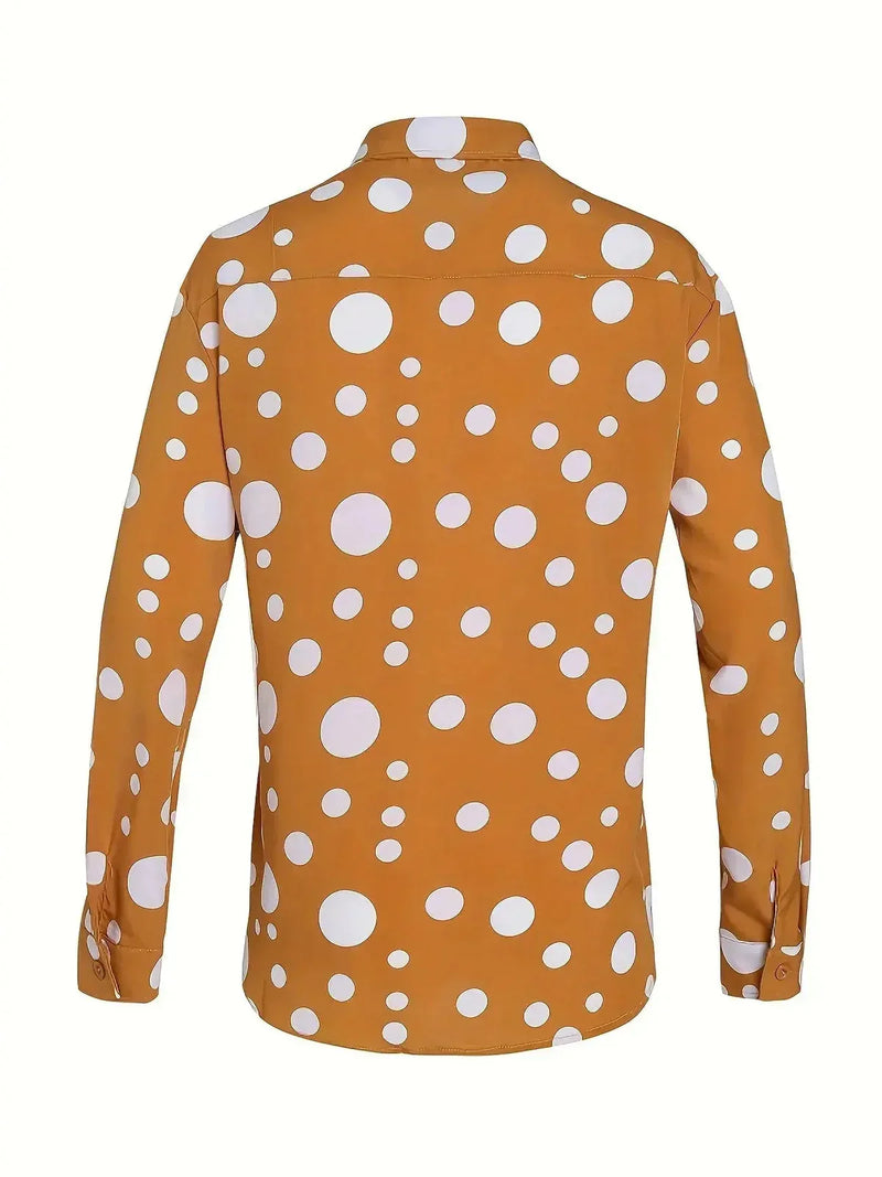 long sleeve polka dot shirt | cotton blend casual shirt | mens button down shirt | energy saving
