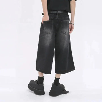 Distressed Straight-leg Denim Middle Pants Men