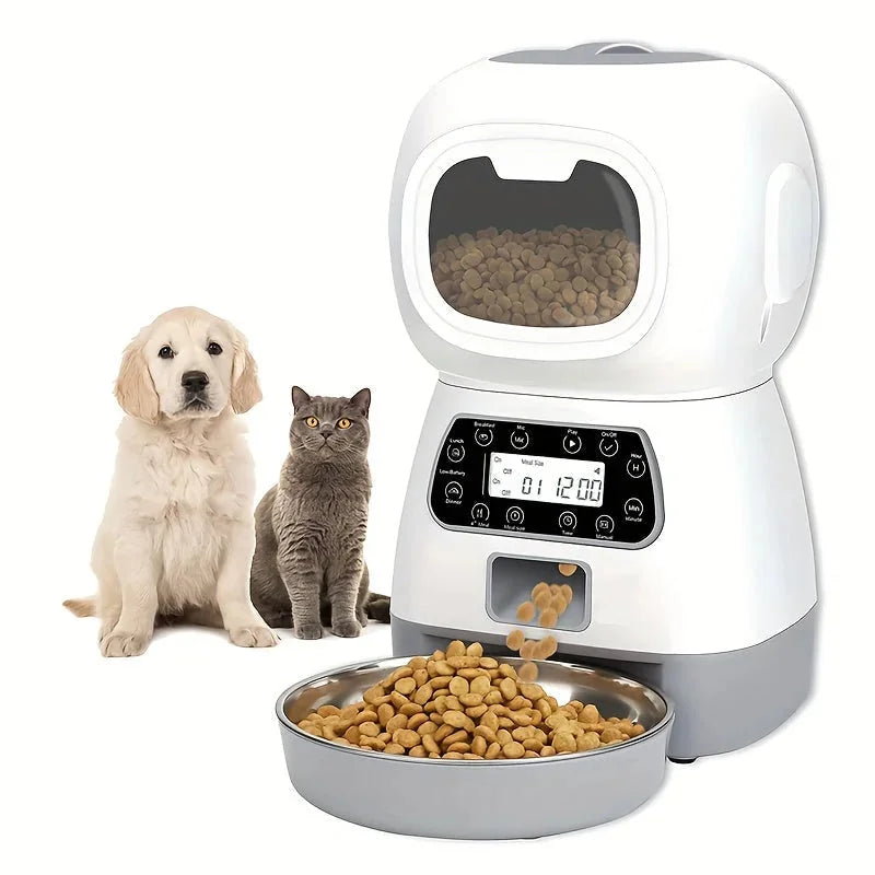 timed automatic pet feeder | large capacity pet feeder | visible food level feeder | energy saving