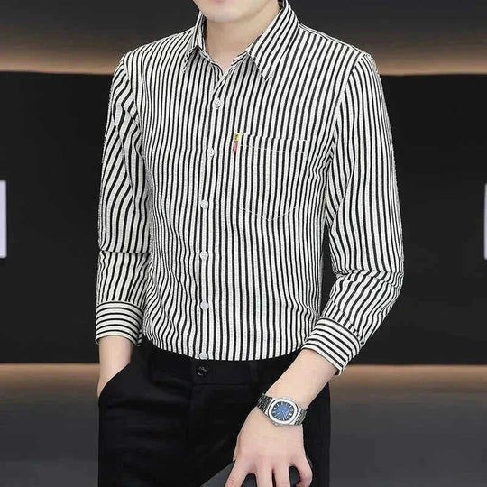 striped slim fit shirt | cotton blend fabric | long sleeve casual shirt | ultrasonic cleaning
