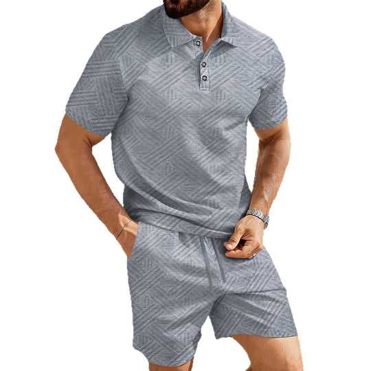 Matching Polo Set — Men's Jacquard Two-Piece Summer Outfit