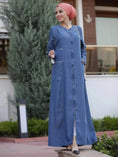 long sleeve denim dress | arabic style dress | zipper stitching details | energy saving