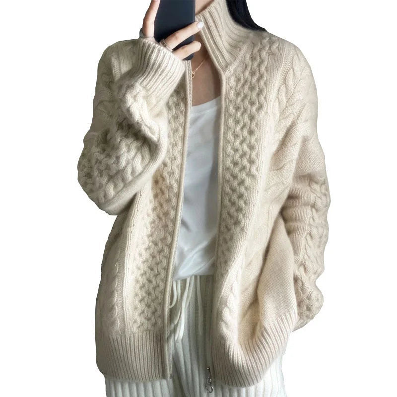 thick cashmere sweater | high neck zipper cardigan | premium cashmere material | energy saving