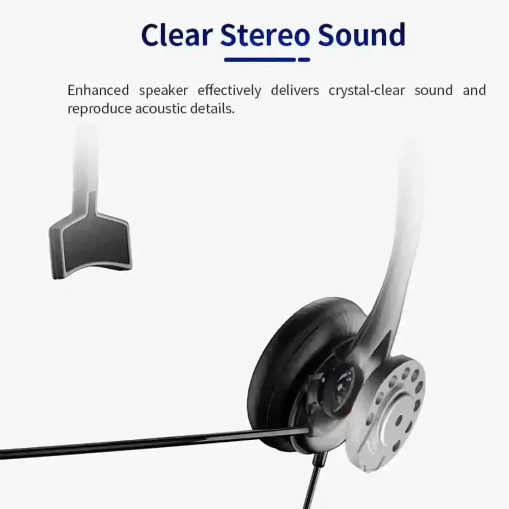Microphone Volume Control Mute Cancelling Office PC Headphones 3.5mm And USB - angle view with new office headphones with ...