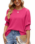 Women's Loose T-shirt With Elastic Sleeves Solid Color Outfit Fashion Tops Clothes