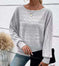 Solid Striped Batwing Sleeves T-shirt Fashion Casual Pullover Round Neck Long Sleeve Top Spring And Autumn Women's Clothing Meifu Market