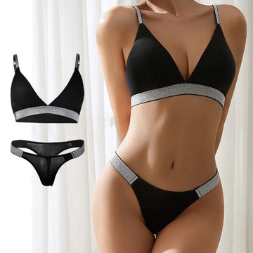 Knitted Thread Rhinestone Wireless Underwear Underwear Women's Bra Set Meifu Market