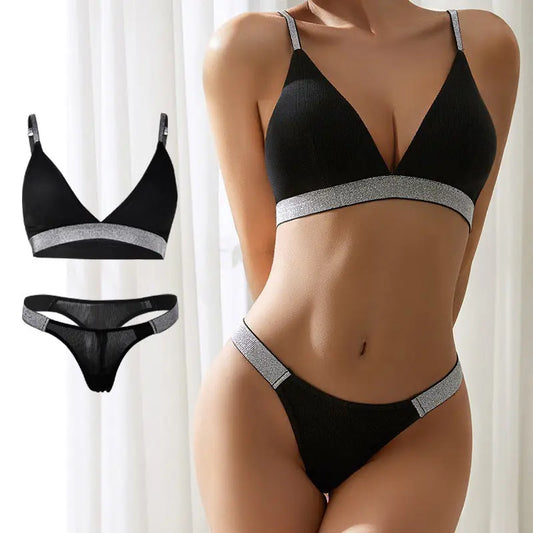 Knitted Thread Rhinestone Wireless Underwear Underwear Women's Bra Set