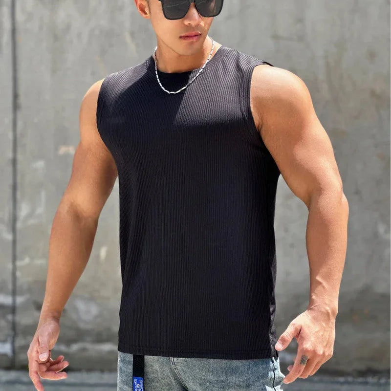quick-dry fabric workout vest | breathable sleeveless training top | mens striped running tank top | energy saving