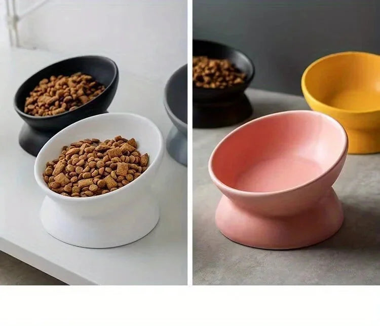 non-slip ceramic pet bowl | elevated dog food bowl | raised cat feeder with stand | ultrasonic cleaning