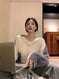 mink fur blend sweater | v-neck short sleeve top | soft acrylic knitwear | energy saving