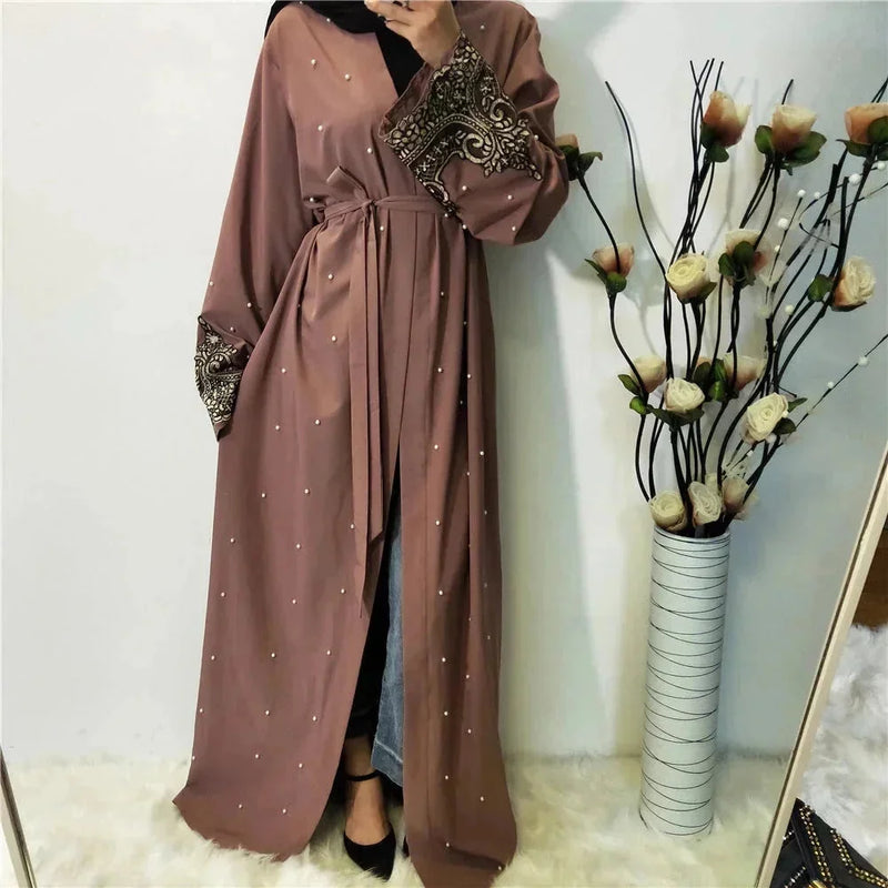 embroidered long cardigan | beaded kaftan robe | arabic style abaya | energy saving