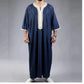 mid-sleeve arabic robe | embroidered navy blue thobe | cotton blend mens robe | energy saving