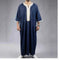 mid-sleeve arabic robe | embroidered navy blue thobe | cotton blend mens robe | energy saving
