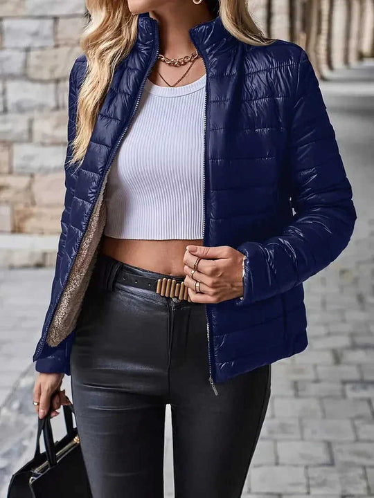 Stand Collar Zipper Pocket Cotton Coat Jacket Women Meifu Market