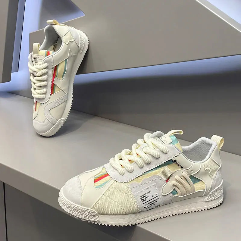 Fashion Soft Bottom Low-top Fabric Leather Stitching Breathable Personality Casual Shoes Meifu Market