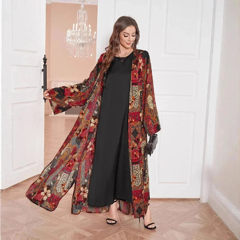 long-sleeve kaftan dress | embroidered abaya robe | lightweight cotton maxi dress | energy saving