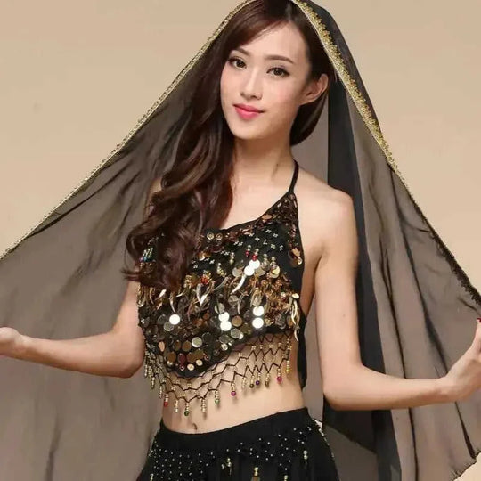 sequined dance top | chili red bra top | stretchable dance costume | ultrasonic cleaning