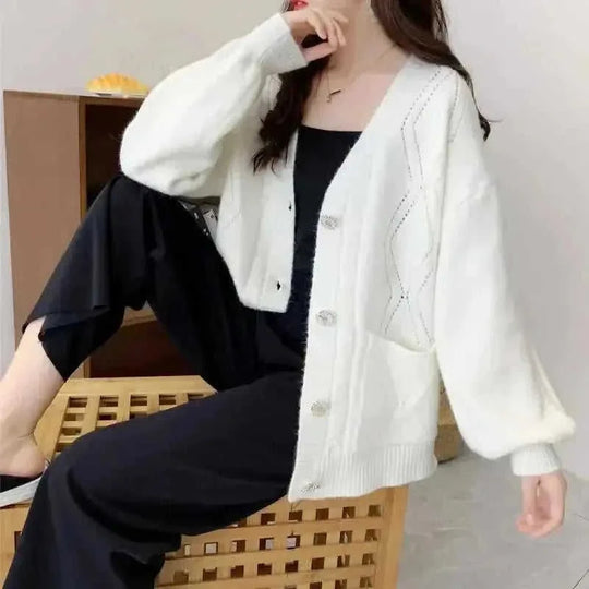 Cashmere jacket vintage knitted sweater cardigan - Meifu Market