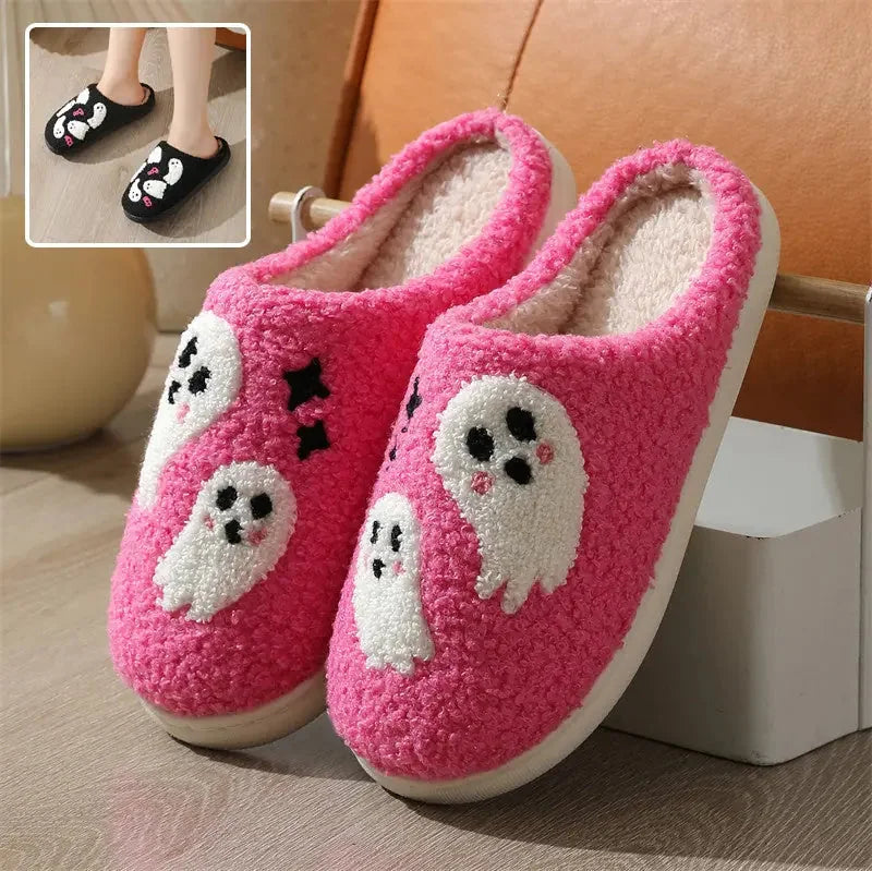 plush ghost slippers | non-slip indoor house shoes | cartoon halloween footwear | energy saving