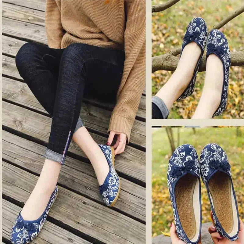 flat bottom cloth shoes | embroidered linen shoes | national style footwear | ultrasonic cleaning