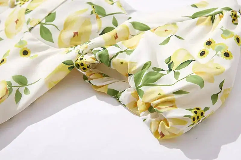 floral print dress | fishbone tube top | puff sleeve dress | energy saving