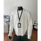 Retro Twist Round Neck Sweater Loose Casual Sweater - close-up detail (material: polyester | color: white, navy | pattern:...