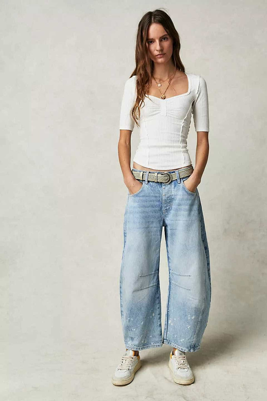 European And American Fashion Casual Women's Loose Wide-leg Pants Low Waist Washed Old 