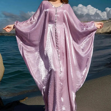 hand-stitched beaded dress | embroidered batwing sleeve cloak | arabic traditional evening gown | ultrasonic cleaning