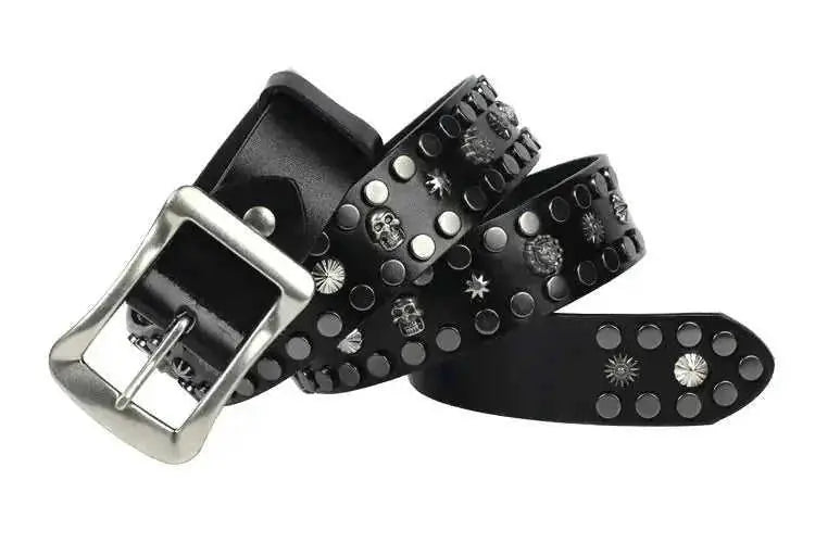 mens punk style leather belt | heavy duty belt for daily wear | adjustable belt with metal rivets | ultrasonic cleaning