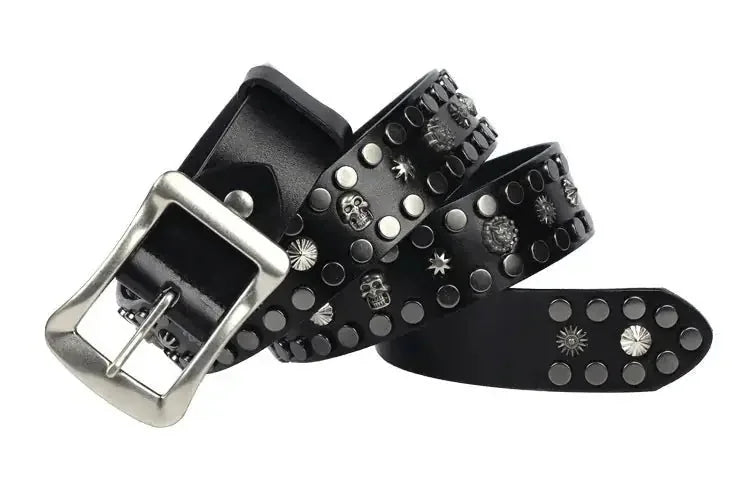 mens punk style leather belt | heavy duty belt for daily wear | adjustable belt with metal rivets | ultrasonic cleaning