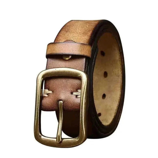 vintage distressed leather belt | brass buckle belt for men | genuine cowhide leather belt | energy saving