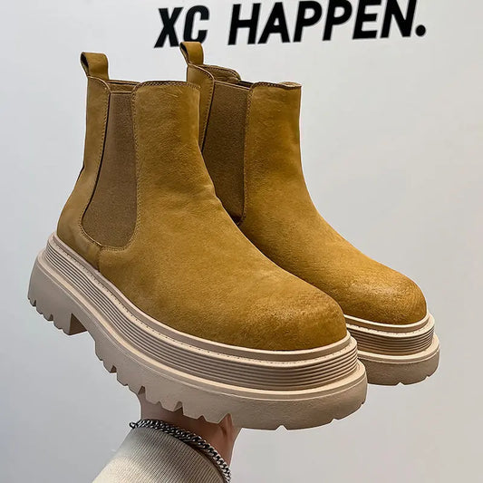 Men's Chelsea Platform Martin Boots - Low-Top Leather Ankle Boots with Side Zipper