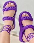 Strappy Sandals Candy Color Weave Flats Shoes Women Summer Dress Shoes 