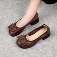 Low-cut Authentic Leather Women's Mid Heel Slip-on Round Head Pumps Meifu Market