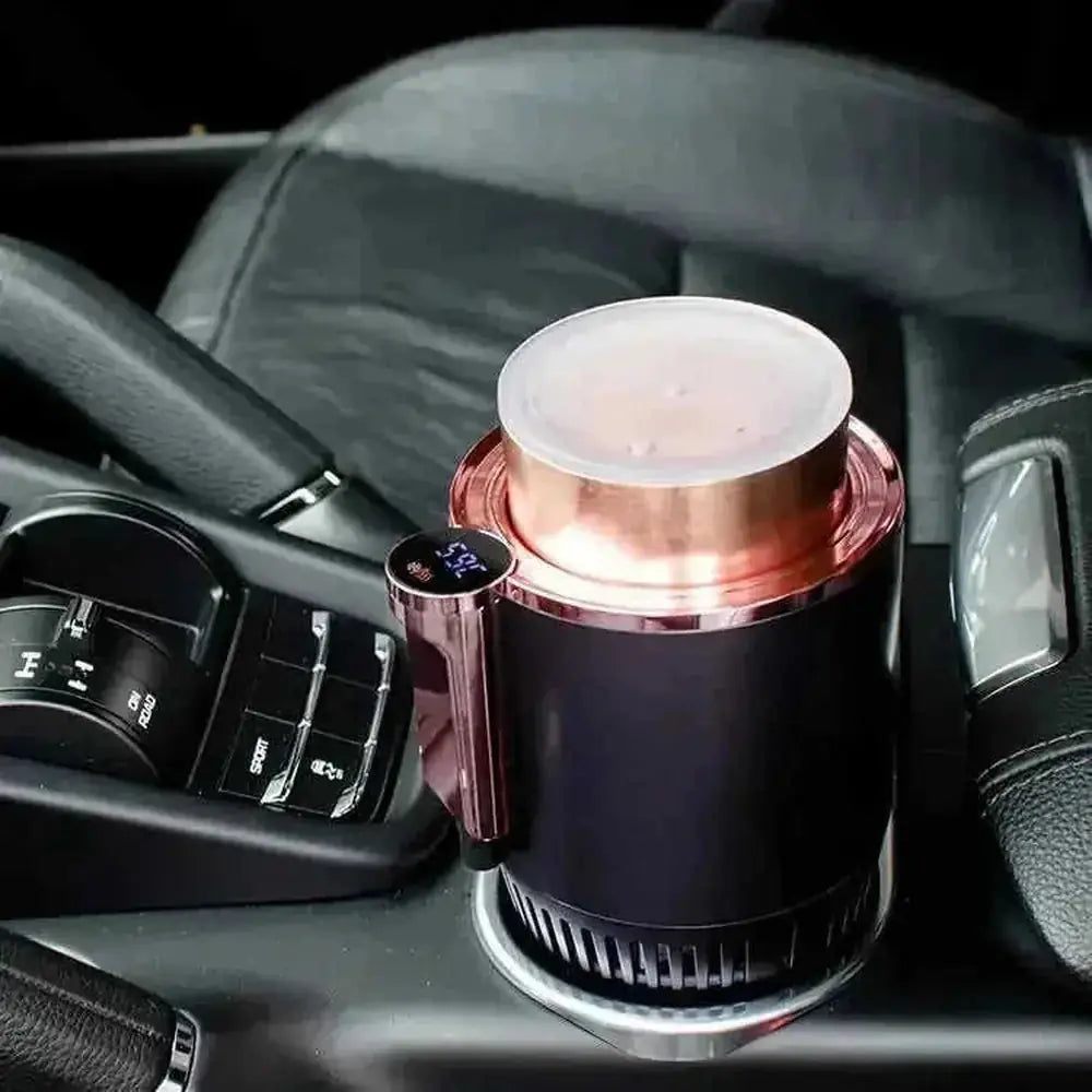 2-in-1 Car Cup Warmer & Cooler - 12V Smart Temperature Control Cup Holder - side view (pattern: check)