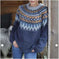 Round Neck Pullover Jacquard Vintage Print Sweater Meifu Market